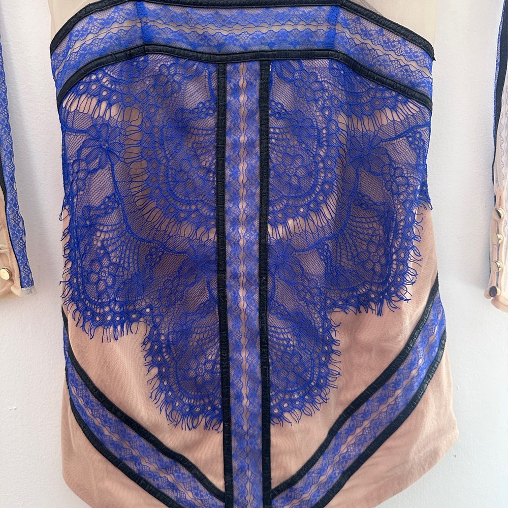 Three Floor Mesh and Lace Long Sleeve Mini Dress - Picture 9 of 9